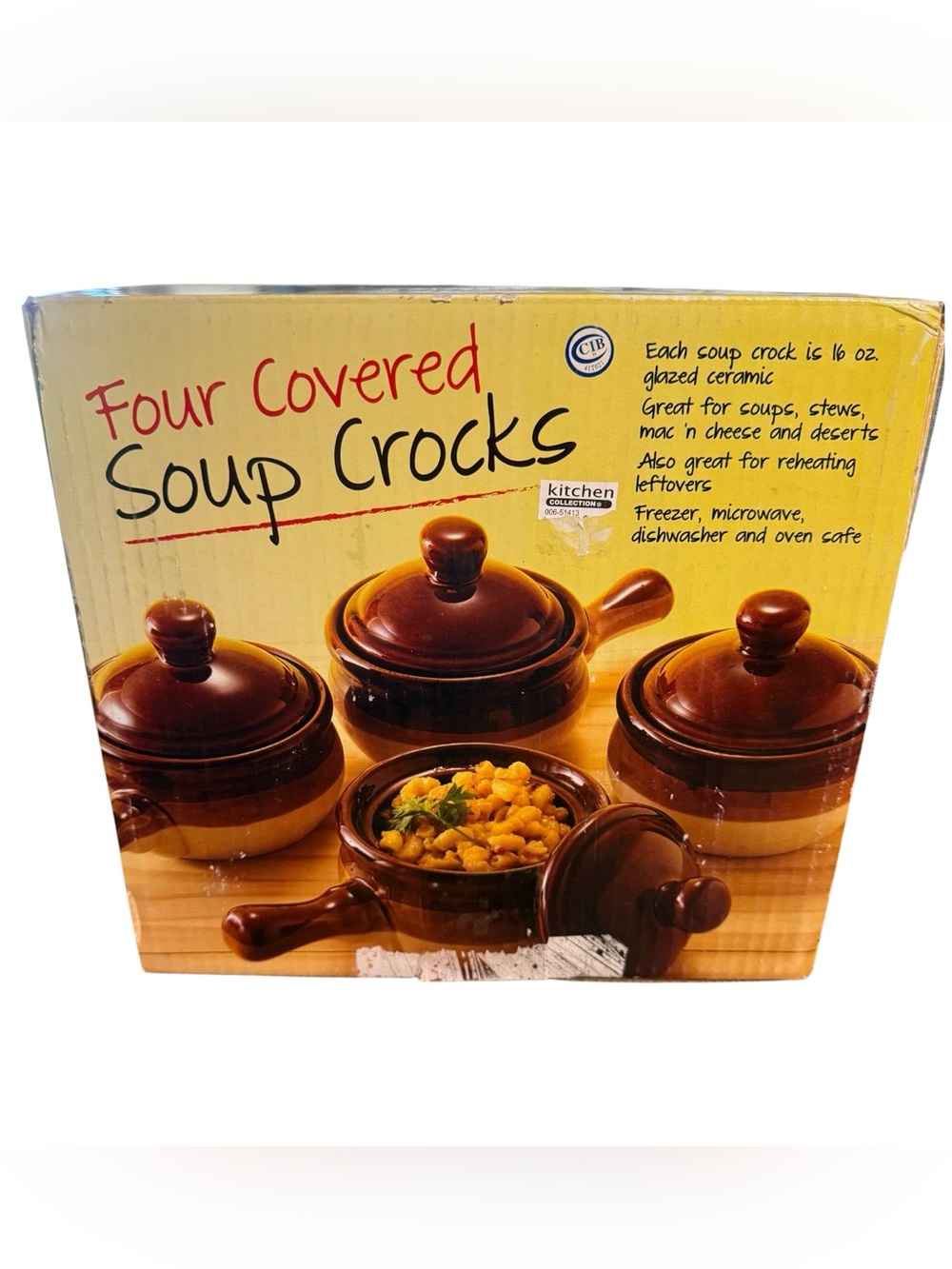 Kitchen Collection Set of 4 Covered Soup Crocks 16 oz Brown Ceramic With Lids
